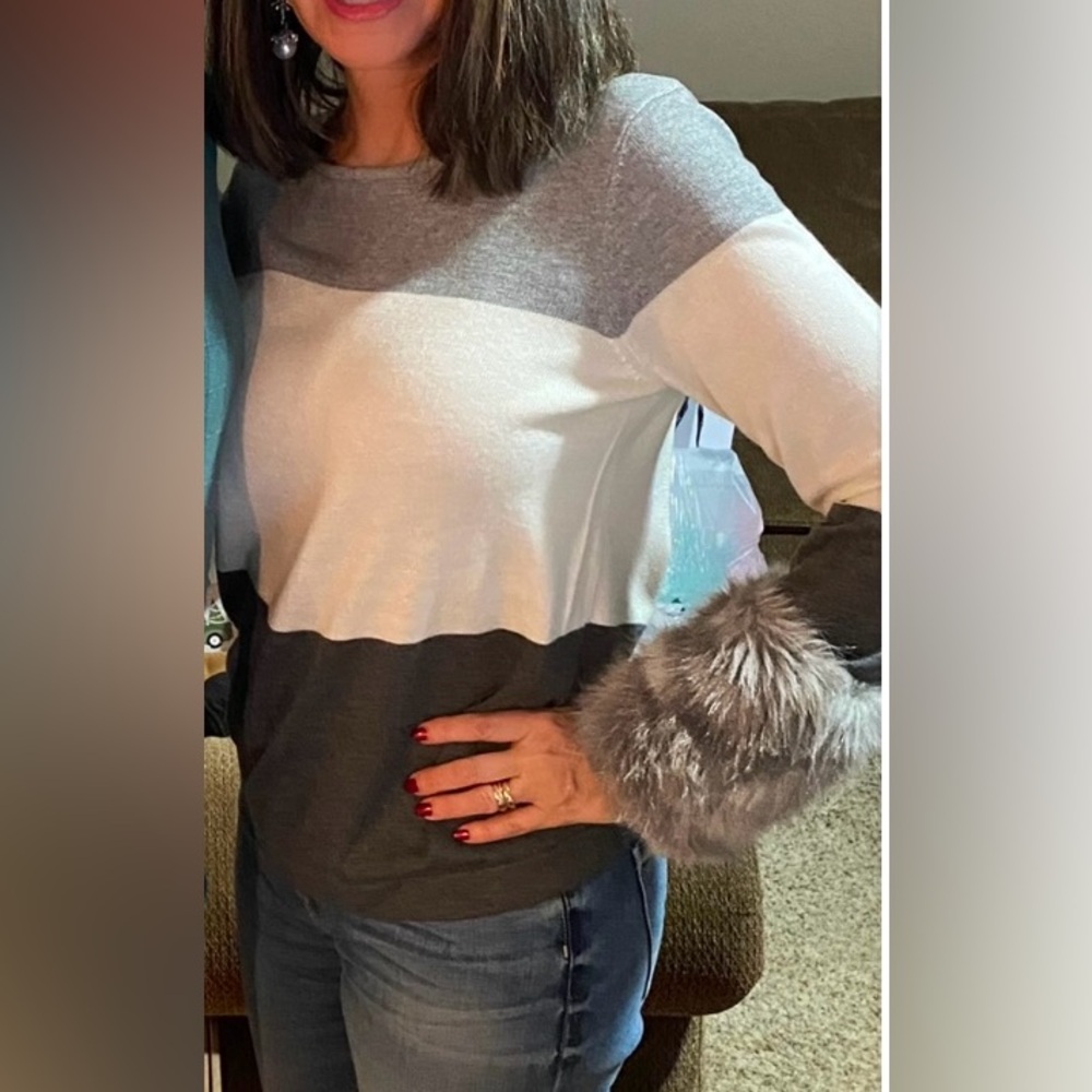 Sweater With Fur-Trimmed Sleeves